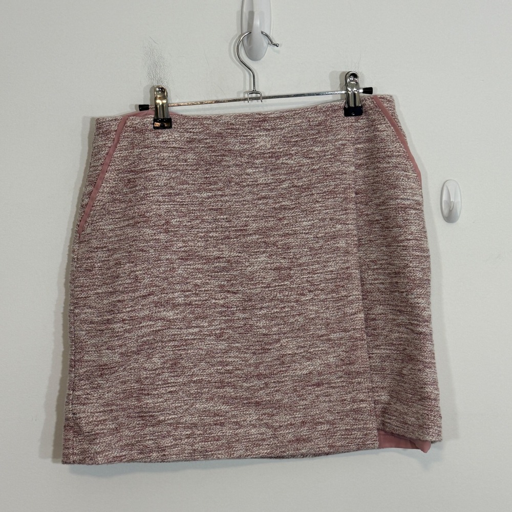 LOFT Womens Skirt 8 Pink Tweed Faux Wrap Mini Career Modern Casual